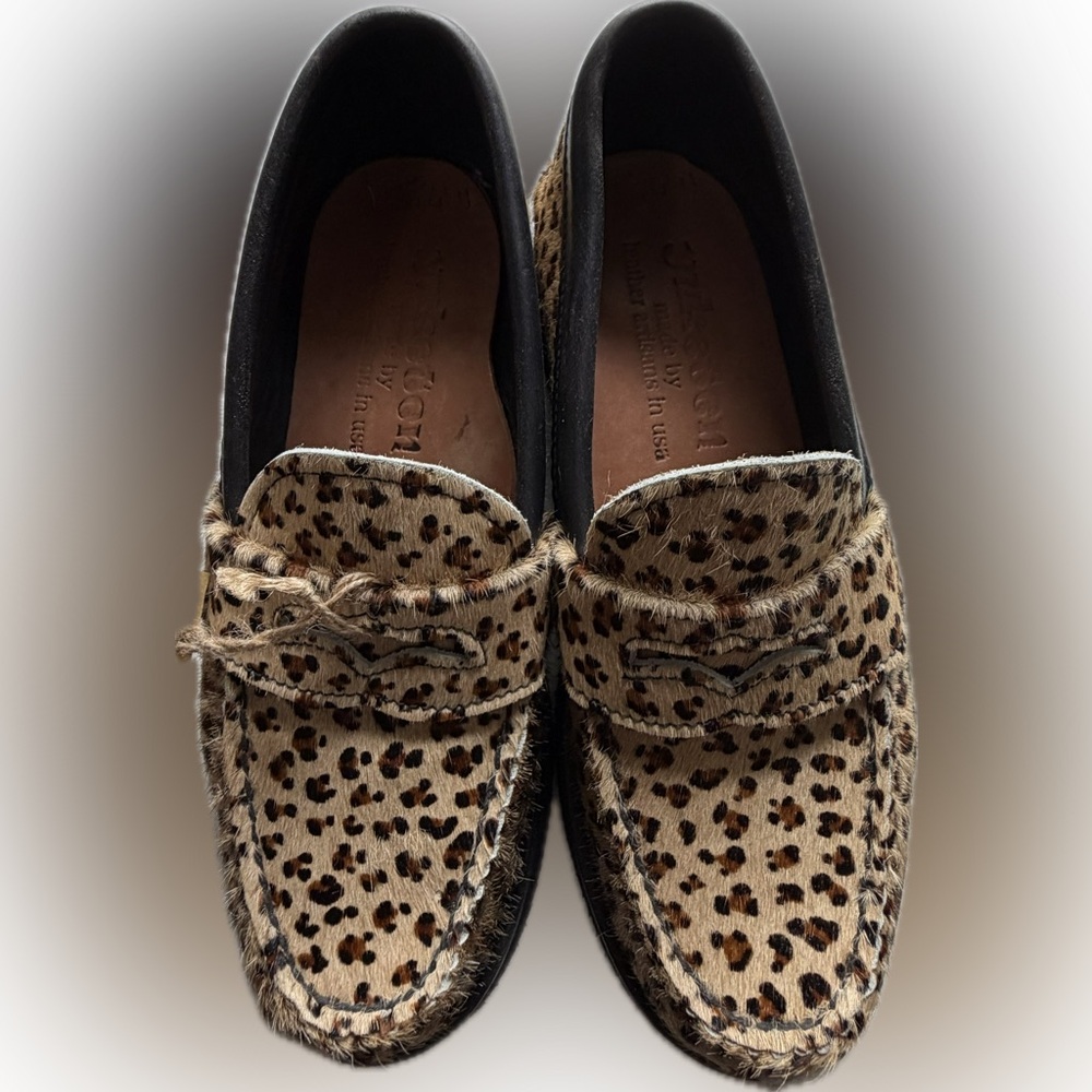 Leopard Print Haircalf Penny Loafers — Brown/Black